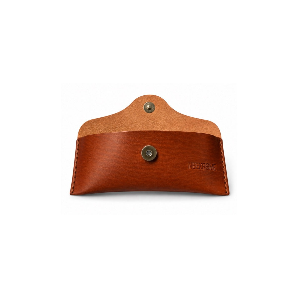 Étui à lunettes NEEKROME en cuir cognac, ouvert