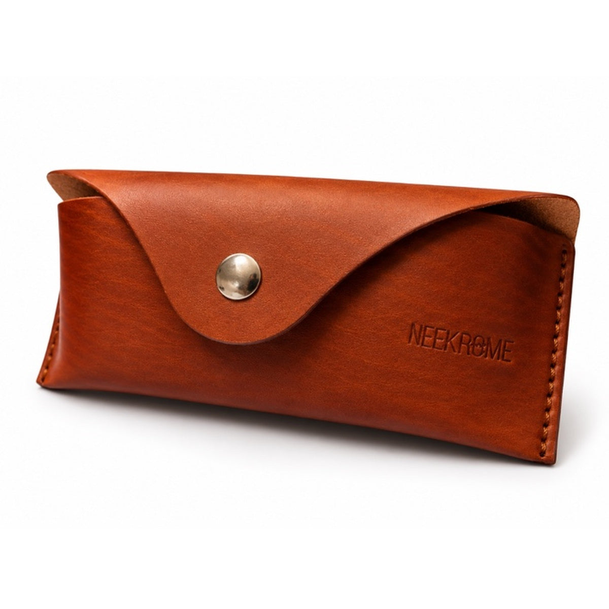 Étui à lunettes NEEKROME cuir cognac, photo principale sur fond blanc corrigé