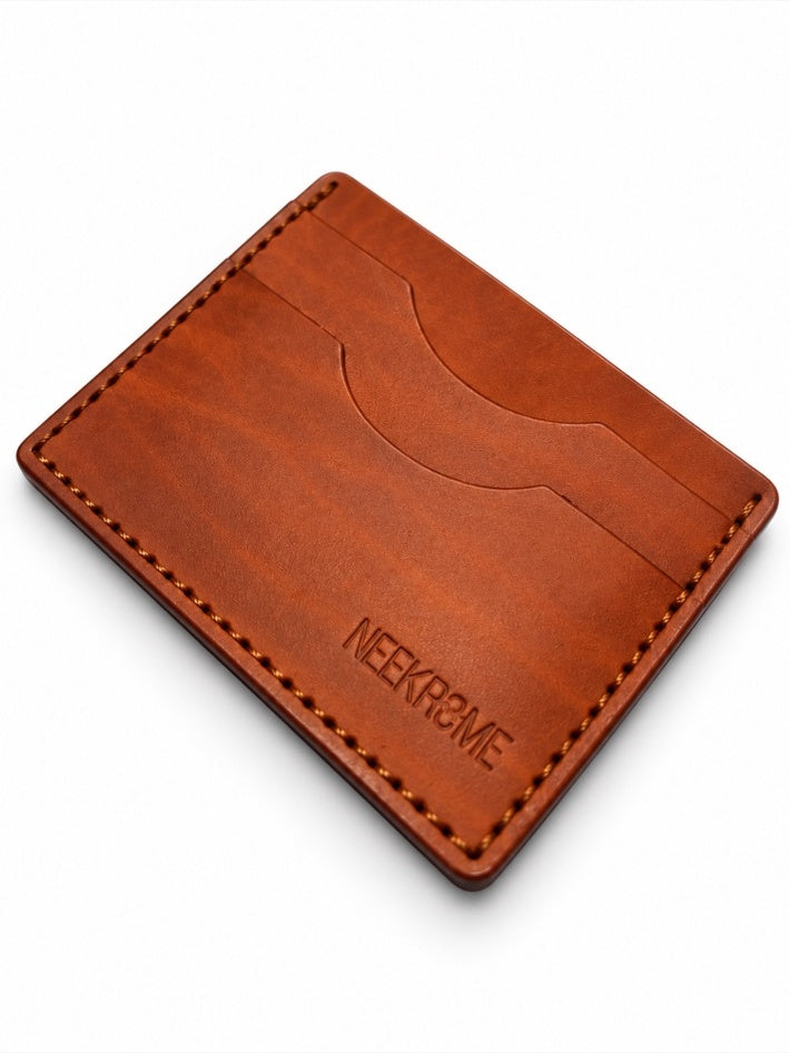 Porte-cartes NEEKROME en cuir cognac avec marquage NEEKROME