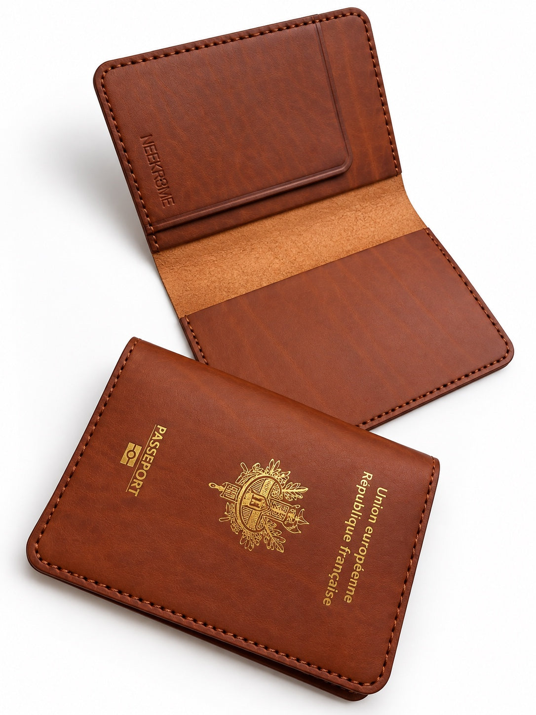 Porte-passeport NEEKROME en cuir cognac